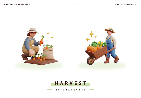 PSD 편집이미지 캐릭터 농업 채소 농작물 농장 정원 농사 수레 당근 수확 시골 농부 유기농 편집3D 직업 웰빙 산업 뿌리채소 3D 카트 파일형식