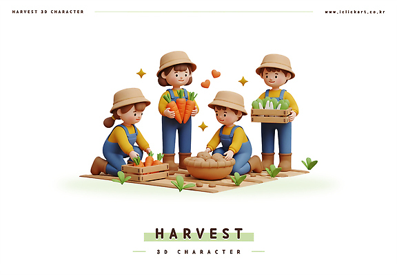 PSD 편집이미지 모자 손 채소 모션 함께함 정원 수확 즐거움 텃밭 Vegetable Carrot Planting 편집3D 잡화 감정 컨셉 밭 농업 신체부위 3D 파일형식