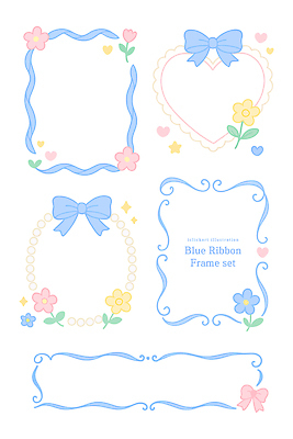 디자인 꽃 리본 컬러 백그라운드 일러스트 프레임 장식 세트 귀여움 오브젝트 그림 감성 파스텔 뷰티풀 창의력 핸드메이드 스타일 국내일러스트 AI파일 식물 컨셉 학용품 파일형식 벡터