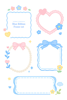 모양 디자인 꽃 리본 컬러 일러스트 프레임 사랑 그래픽 장식 세트 오브젝트 그림 감성 천연 파스텔 꾸미기 뷰티풀 창의력 국내일러스트 AI파일 식물 감정 컨셉 학용품 파일형식 벡터