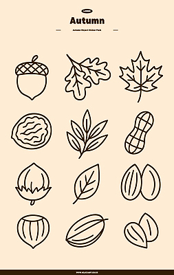 자연요소 식물 아이콘 디자인 단풍 스티커 낙엽 자연 가을 오브젝트 도토리 아몬드 잣 2D아이콘 AI파일 계절 잎 견과류 생태계 파일형식 벡터
