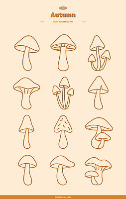 아이콘 디자인 계절 백그라운드 스티커 자연 장식 버섯 수확 가을 라인아트 심플 색감 창의력 2D아이콘 AI파일 선 농업 생태계 파일형식 벡터