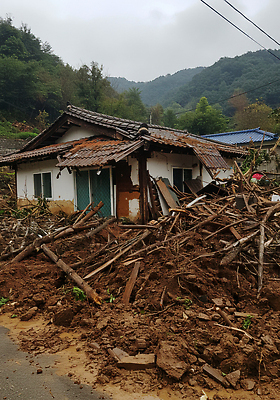 JPG 나무 편집이미지 생각 주택 환경 피해 손상 긴급 자연재해 흐림 흙더미 난민 복구 산사태 편집실사 AI포토 AI콘텐츠 식물 컨셉 날씨 건물 흙 CG 재해 파일형식 더미