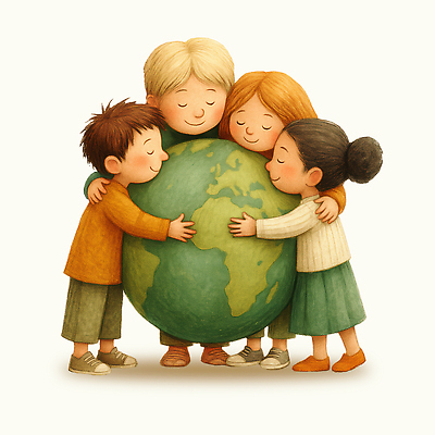 PSD 교육 감정 지구 어린이 일러스트 포옹 자연 협력 따뜻함 사랑 미소 사람 세계 평화 환경 우정 그림 친환경 소통 공동체 상상력 국내일러스트 컨셉 안기 표정 친구 생태계 파일형식
