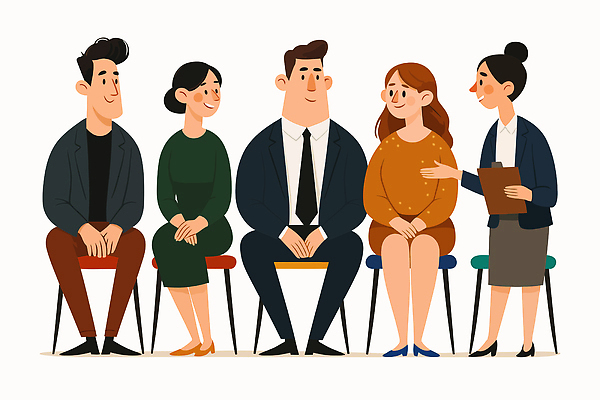 직업 옷 일러스트 회의 협력 직장 표정 대화 대기 분위기 질문 준비 상담 면접 소통 면접관 상담실 성격 역할 국내일러스트 AI파일 컨셉 회사 비즈니스 말하기 파일형식 벡터