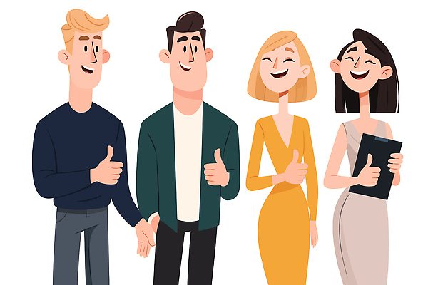 캐릭터 백그라운드 일러스트 회의 대화 웃음 여러명 일상 친구 만남 표현 동료 즐거움 이미지 소통 스타일 국내일러스트 AI파일 감정 다수 컨셉 비즈니스 관계 표정 말하기 사람 라이프 파일형식 벡터