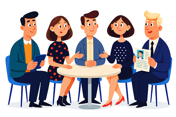 일러스트 비즈니스 모션 회의 협력 아이디어 직장 대화 협상 여러명 조직 전문직 토론 집중 전략 의견 진행 소통 문제해결 브레인스토밍 국내일러스트 AI파일 직업 다수 컨셉 회사 말하기 사람 파일형식 벡터