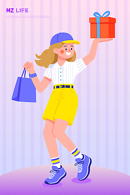 패션 행복 컬러 포즈 셔츠 가방 일러스트 반바지 모션 선물 소녀 일상 캐주얼 여름 쇼핑 노란색 체험 즐거움 상쾌 국내일러스트 AI파일 잡화 옷 계절 여자 감정 어린이 컨셉 상의 바지 라이프 파일형식 벡터