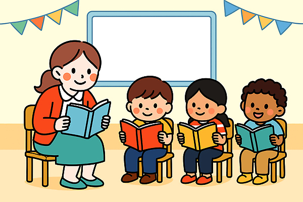 전통 교육 어린이 일러스트 교실 모션 놀이 이야기 책 학습 독서 교사 집중 읽기 즐거움 소통 창의성 국내일러스트 AI파일 직업 감정 컨셉 학교 사람 파일형식 벡터