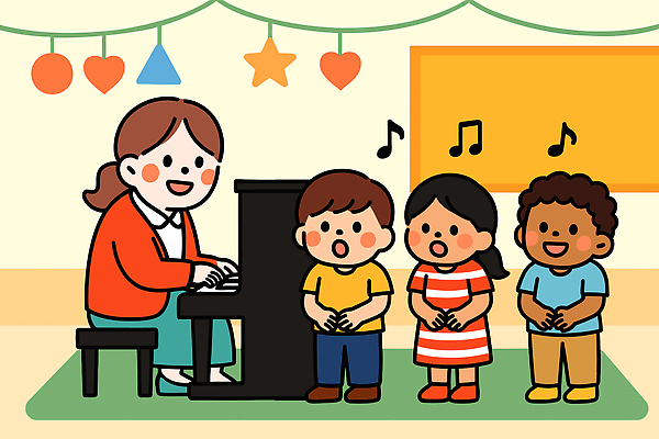 어린이교육 교육 어린이 음악 일러스트 노래 교실 모션 수업 학습 교사 만남 피아노 즐거움 합창 리듬 국내일러스트 동요 AI파일 직업 감정 컨셉 학교 문화예술 사람 건반악기 파일형식 벡터