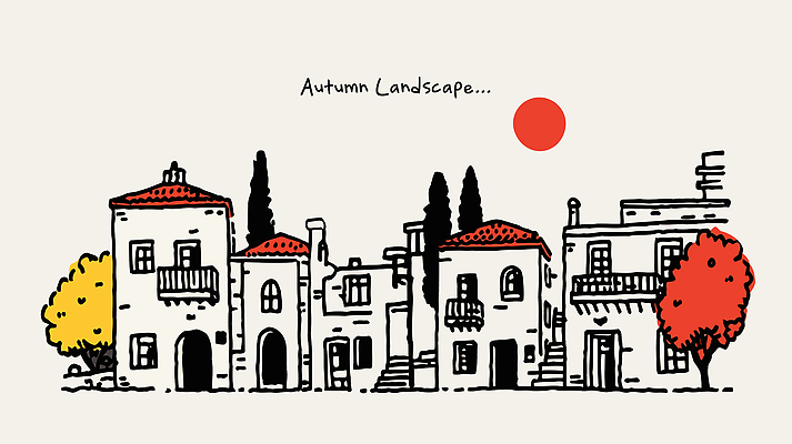 나무 일러스트 자연 거리 주택 풍경 건물 일상 빨간색 빛 노란색 마을 가을 도시 조화 뷰티풀 색감 국내일러스트 AI파일 식물 건축물 계절 컬러 라이프 생태계 파일형식 벡터