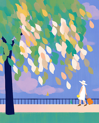 JPG 나무 공원 여자 컬러 꽃다발 잎 일러스트 모션 자연 하늘 거리 풍경 일상 여름 햇빛 평화 환경 산책 시원함 조용 뷰티풀 국내일러스트 AI일러스트 식물 계절 공공시설 꽃 컨셉 휴식 사람 라이프 태양 생태계 파일형식 AI콘텐츠