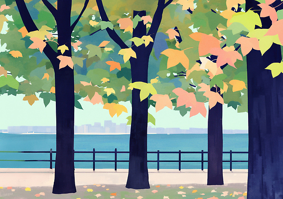 JPG 나무 길 호수 여유 컬러 잎 일러스트 자연 바람 나뭇잎 거리 건강 풍경 자전거 산책로 가을 도시 시세 한가함 국내일러스트 AI일러스트 자연요소 식물 계절 감정 컨셉 날씨 금융 바이크 생태계 파일형식 AI콘텐츠