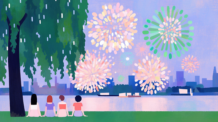 JPG 기념일 음악 컬러 야경 일러스트 가족 자연 하늘 불꽃놀이 대화 풍경 취미 여름 축제 모임 야간 강가 즐거움 열정 뷰티풀 국내일러스트 AI일러스트 자연요소 계절 감정 관계 놀이 문화예술 말하기 이벤트 강 생태계 파일형식 풍경_경치 AI콘텐츠