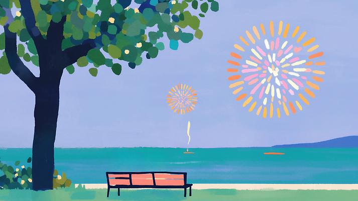 JPG 나무 여유 바다 벤치 일러스트 자연 하늘 불꽃놀이 풍경 해변 여름 평화 축제 감상 저녁 즐거움 조용 시민 뷰티풀 색채 순간 국내일러스트 AI일러스트 식물 계절 감정 컨셉 의자 놀이 야간 생태계 국민 파일형식 AI콘텐츠