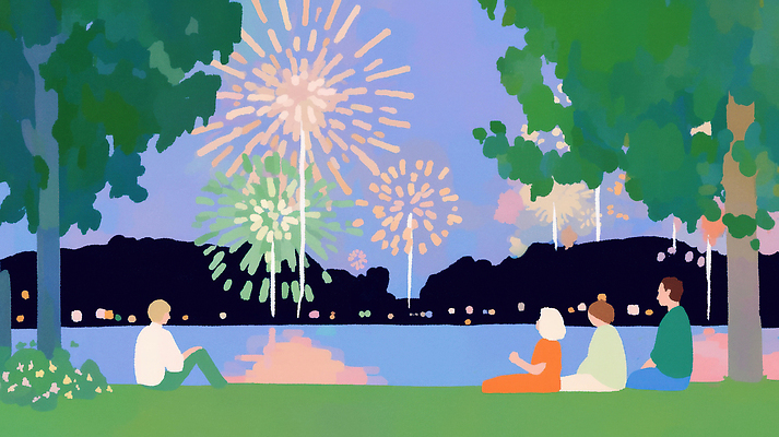 JPG 호수 컬러 일러스트 가족 자연 휴식 조명 불꽃놀이 여러명 취미 평화 축제 소리 분위기 즐거움 연휴 뷰티풀 여름밤 한가함 국내일러스트 AI일러스트 감정 다수 컨셉 관계 놀이 사람 여름 공휴일 야간 생태계 파일형식 AI콘텐츠