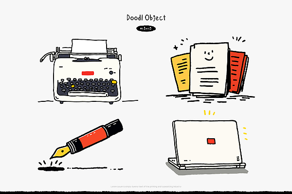 편집 학생 디자인 종이 일러스트 아이디어 노트북 컬러풀 사무실 필기구 펜 도구 기록 작업 작가 문서 타자기 문서작업 창의성 국내일러스트 AI파일 직업 컬러 컨셉 비즈니스 문구용품 전자제품 골동품 파일형식 벡터