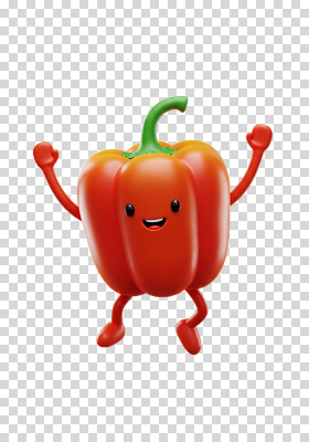 편집이미지 캐릭터 디자인 음식 채소 피망 건강 웃음 빨간색 농작물 귀여움 표현 춤 PNG 컬러 컨셉 농업 문화예술 표정 파일형식