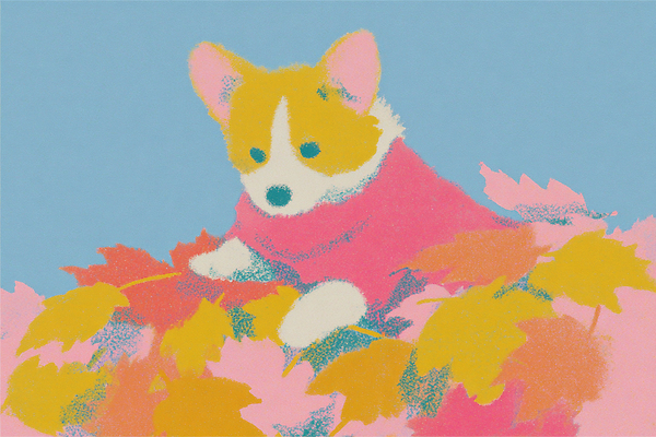 JPG 행복 컬러 포즈 단풍 일러스트 자연 놀이 하늘 일상 반려동물 귀여움 산책 가을 강아지 포근함 편안함 암컷 스웨터 조화 국내일러스트 AI일러스트 동물 계절 감정 컨셉 상의 잎 휴식 라이프 감각 개 생태계 파일형식 AI콘텐츠