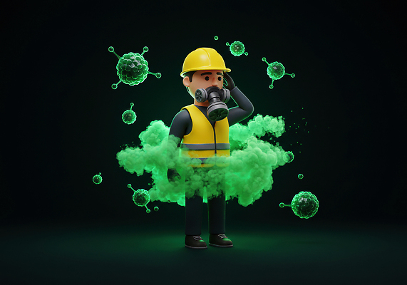 JPG 편집이미지 산업 건강 경고 안전 환경 화학 입자 보호 보호장비 위험 예방 감염 독성 방독면 작업자 이미지편집 AI컴퓨터그래픽 AI콘텐츠 과학 컨셉 마스크 장비 파일형식