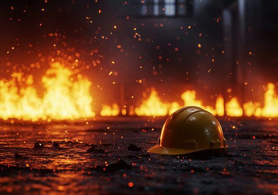 JPG 편집이미지 건축 불꽃 공사 안전 긴급 작업 헬멧 보호장비 위험 소방 이미지편집 AI컴퓨터그래픽 AI콘텐츠 컨셉 불 건설업 장비 파일형식