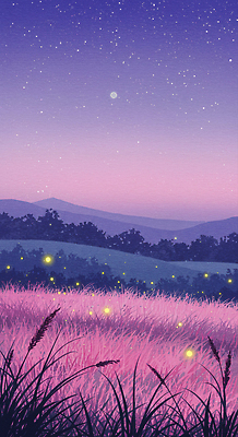 JPG 컬러 야경 일러스트 자연 하늘 생명 산 풍경 초원 여름 빛 평화 공간 저녁 신비 조화 별빛 반딧불이 뷰티풀 국내일러스트 AI일러스트 AI콘텐츠 계절 별 곤충 컨셉 야간 생태계 파일형식 풍경_경치