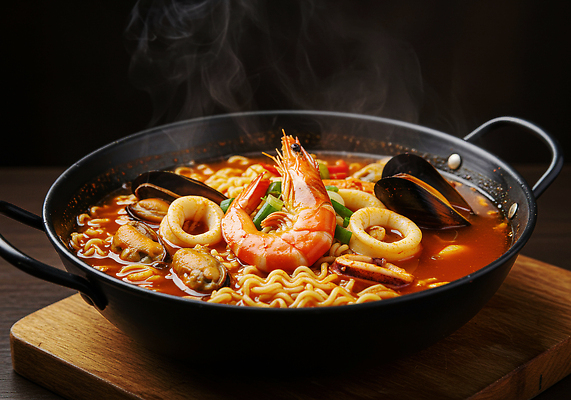 JPG 편집이미지 한식 요리 라면 환대 해산물 레시피 해물라면 편집실사 AI포토 AI콘텐츠 음식 컨셉 면류 CG 파일형식