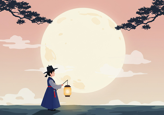 JPG 전통 문화 길 일러스트 자연 하늘 한국 사람 풍경 빛 평화 걷기 고요 보름달 등불 저녁 한복 달빛 국내일러스트 AI일러스트 한국전통 아시아 컨셉 모션 조명 달 야간 전통의상 생태계 파일형식 AI콘텐츠