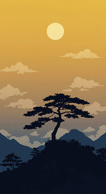 JPG 구름 사계절 실루엣 일러스트 자연 하늘 산 풍경 평화 노을 고요 황혼 일몰 소나무 저녁 조용 동산 뷰티풀 전경 국내일러스트 AI일러스트 자연요소 나무 계절 컨셉 촬영기법 야간 생태계 파일형식 탑뷰 AI콘텐츠