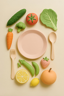 JPG 편집이미지 식기 접시 교육 컬러 채소 과일 놀이 형상 장난감 주방 소프트 편집3D AI컴퓨터그래픽 AI콘텐츠 3D 파일형식