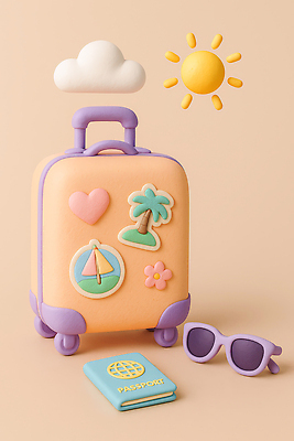 JPG 구름 편집이미지 디자인 컬러 여행 휴가 해변 장식 여름 선글라스 태양 준비 여행용품 여권 짐가방 편집3D AI컴퓨터그래픽 AI콘텐츠 자연요소 계절 안경 바다 가방 3D 오브젝트 파일형식