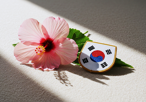 JPG 편집이미지 한국문화 전통 꽃 상징 자연 한국 그림자 빛 태극기 질감 배지 무궁화 뷰티풀 편집실사 AI포토 AI콘텐츠 식물 동양문화 아시아 국기 CG 생태계 파일형식