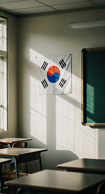 JPG 나무 편집이미지 교육 벽 교실 학교 아침 한국 학습 햇빛 평화 분위기 태극기 책상 편집실사 AI포토 AI콘텐츠 주간 식물 아시아 가구 컨셉 태양 국기 CG 파일형식