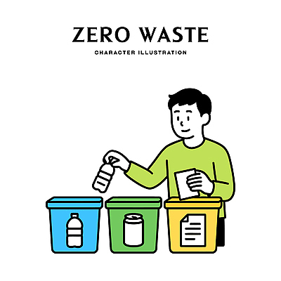남자 종이 일러스트 모션 생활 운동 자연보호 재활용 쓰레기통 캔 쓰레기 플라스틱 청소 에코 친환경 노력 분리배출 실천 제로웨이스트 국내일러스트 AI파일 자연 재질 건강 사람 환경 그린캠페인 보호 사회이슈 파일형식 벡터