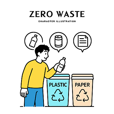 교육 남자 종이 일러스트 모션 자연보호 재활용 의식 캔 쓰레기 플라스틱 친환경 문서 분리수거 생활습관 실천 책임감 제로웨이스트 국내일러스트 AI파일 컨셉 자연 재질 사람 환경 그린캠페인 보호 사회이슈 습관 파일형식 벡터