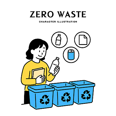 캐릭터 교육 종이 일러스트 일상 자연보호 재활용 쓰레기통 플라스틱 이미지 소통 분리배출 생활습관 자원절약 책임감 제로웨이스트 국내일러스트 AI파일 컨셉 자연 재질 라이프 그린캠페인 절약 보호 사회이슈 친환경 습관 파일형식 벡터