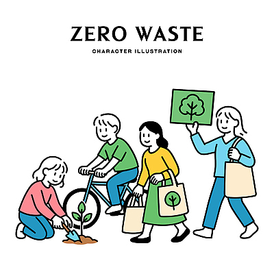 나무 교육 일러스트 모션 생활 환경 자전거 재활용 쓰레기 폐기물 그림 친환경 나무심기 자원 습관 거름 공동체 실천 참여 지역사회 국내일러스트 AI파일 식물 바이크 심기 파일형식 벡터