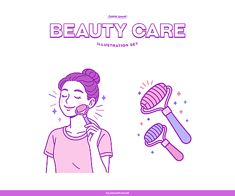여자 일러스트 건강 일상 뷰티 화장품 마사지 피부 피부관리 롤러 스킨케어 뷰티풀 자기관리 홈케어 국내일러스트 AI파일 관리 사람 라이프 신체부위 파일형식 벡터