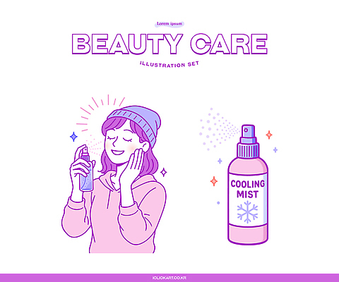 여자 감정 얼굴 일러스트 표정 여름 뷰티 화장품 편안함 수분 시원함 피부 피부관리 스프레이 스킨케어 미스트 보습 수분케어 국내일러스트 AI파일 계절 관리 사람 신체부위 감각 파일형식 벡터