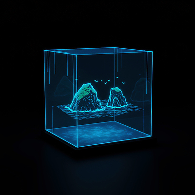 JPG 편집이미지 디자인 물결 바다 섬 조류 조명 기술 풍경 파란색 공간 모던 홀로그램 디지털아트 이미지편집 AI컴퓨터그래픽 AI콘텐츠 동물 컬러 파일형식