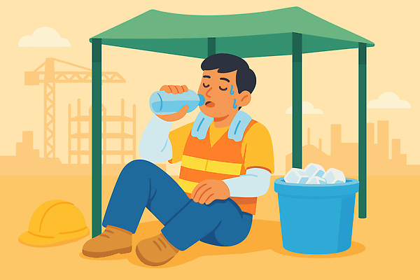 건축 일러스트 휴식 노동자 피곤 생활 물 여름 얼음 건설현장 작업 더위 그늘 시원함 땀 불볕더위 국내일러스트 AI파일 자연요소 직업 계절 컨셉 날씨 건설업 파일형식 벡터