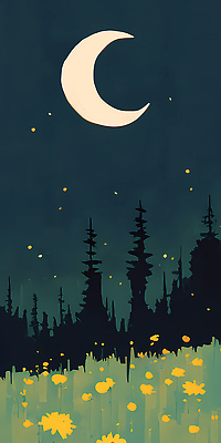 JPG 꽃 실루엣 별 꽃밭 일러스트 자연 밤하늘 하늘 조명 풍경 여름 파란색 평화 어둠 고요 달 야간 숲속 숲 반딧불이 국내일러스트 AI일러스트 AI콘텐츠 자연요소 식물 계절 컬러 곤충 컨셉 촬영기법 생태계 파일형식