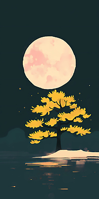 JPG 나무 감정 컬러 백그라운드 단풍 겨울 일러스트 자연 하늘 한국 풍경 빛 고요 감상 보름달 달 야간 그림 조화 뷰티풀 국내일러스트 AI일러스트 AI콘텐츠 자연요소 식물 계절 아시아 잎 생태계 파일형식