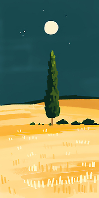 JPG 나무 식물 일러스트 자연 하늘 풍경 초원 초록색 여름 평화 고요 중앙 저녁 숲 땅 조화 국내일러스트 AI일러스트 AI콘텐츠 계절 컬러 컨셉 야간 생태계 파일형식