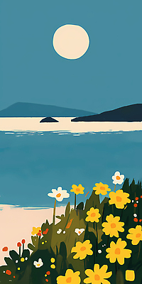 JPG 식물 꽃 감정 바다 컬러 섬 일러스트 자연 하늘 생명 바람 풍경 잔디 해변 여름 일몰 저녁 포근함 뷰티풀 수평선 국내일러스트 AI일러스트 AI콘텐츠 자연요소 계절 날씨 노을 감각 야간 생태계 파일형식