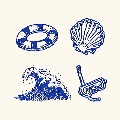스포츠 파도 바다 일러스트 물놀이 해변 여름 수중 수영 수중동물 장비 서핑 조개껍데기 스노클링 국내일러스트 AI파일 동물 계절 놀이 조개 수상스포츠 파일형식 벡터