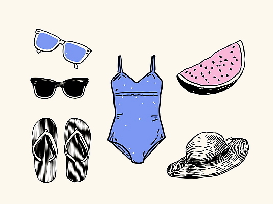 모자 디자인 패션 수영복 일러스트 휴가 슬리퍼 수박 해변 여름 선글라스 신선 국내일러스트 AI파일 잡화 옷 계절 안경 바다 신발 과일 파일형식 벡터