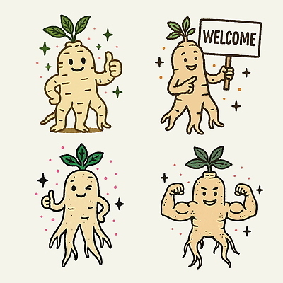 PSD 식물 캐릭터 디자인 잎 일러스트 놀이 표정 의인화 사랑 미소 웃음 그래픽 초록색 귀여움 힘 인사 인삼 사인 뿌리 환영 일러캐릭터 감정 컬러 컨셉 예절 삼 파일형식