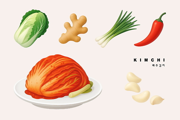 PSD 문화 한식 채소 일러스트 재료 고추 반찬 김치 마늘 요리 전통음식 맛 배추 발효 레시피 파 생강 색감 국내일러스트 전통 음식 컨셉 파일형식