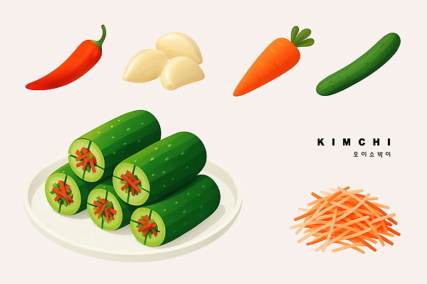 PSD 전통 한식 채소 일러스트 재료 고추 반찬 김치 오이 건강 마늘 요리 소풍 당근 신선 맛 준비 레시피 생강 색감 국내일러스트 음식 컨셉 뿌리채소 야외활동 파일형식